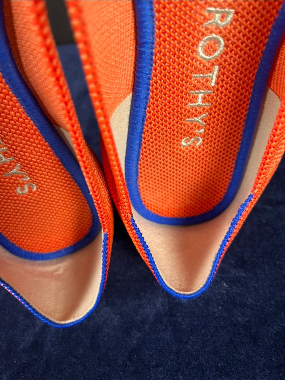 Rothy's Orange Knit Pointed-Toe Flats with Blue Trim Size 9.5 - Picture 4 of 8